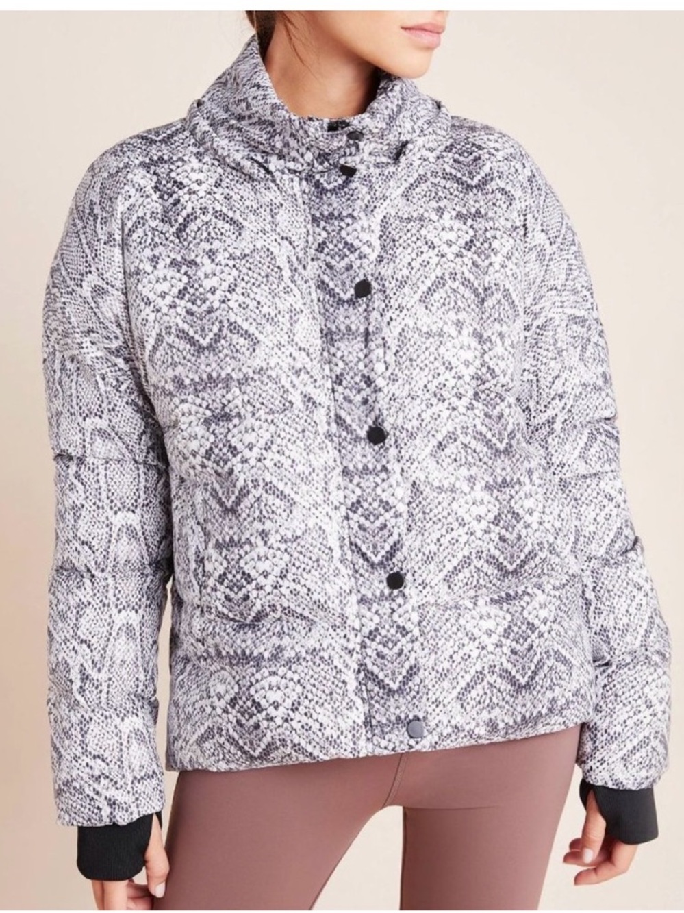 Anthropologie Varley Highland Puffer Jacket Snakeskin Print XS Ski Snowboard